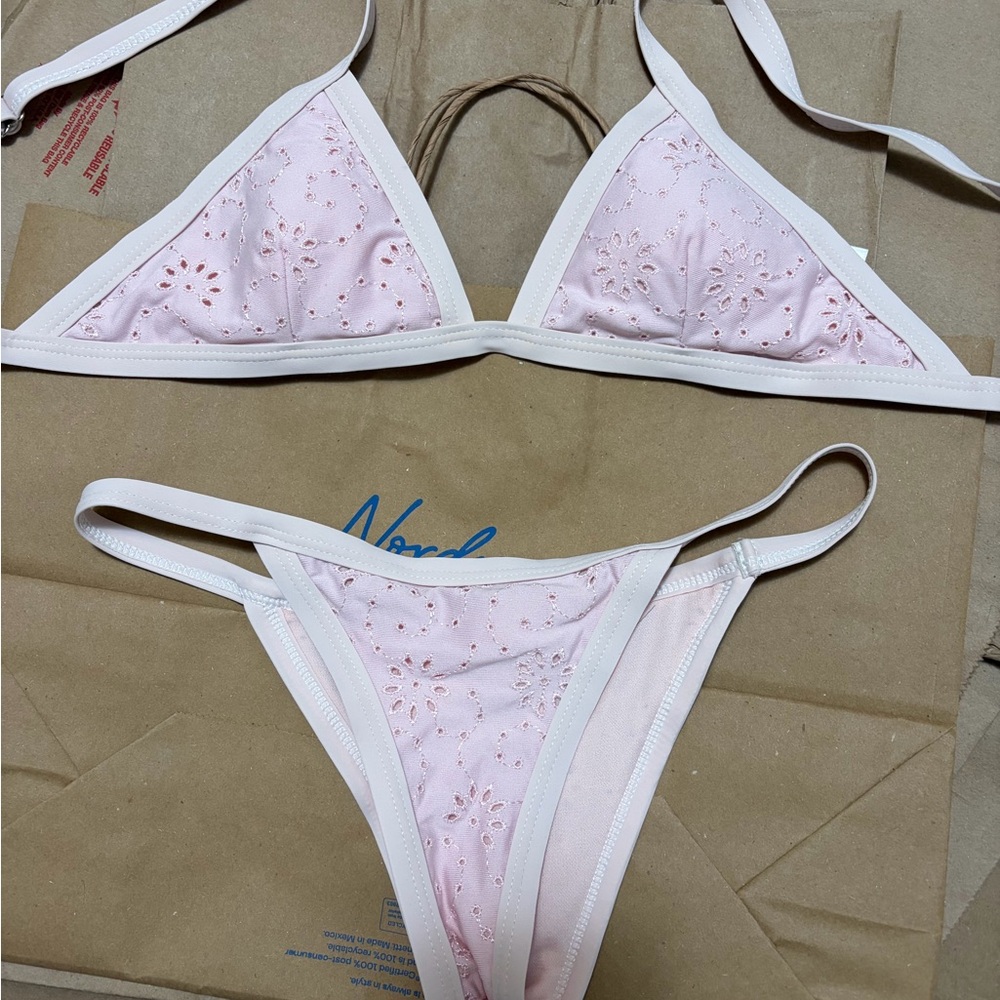 Pacsun Light Pink Eyelet Triangle Bikini Set